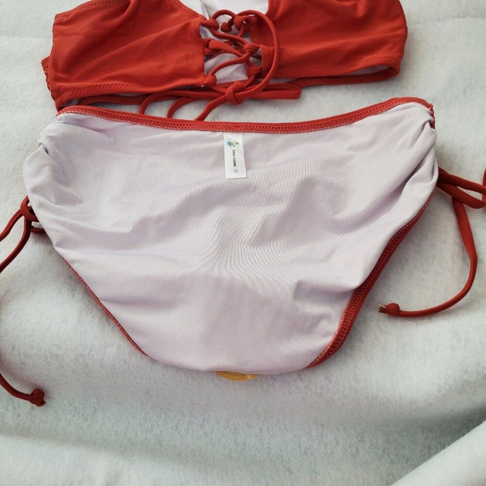 Beachsissi 2 Piece Swimsuit Burnt Orange Criss Cross Top Removable Pads Size S - Picture 9 of 12